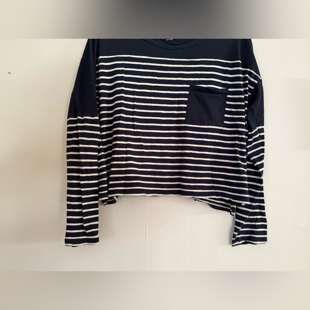 Madewell | Black and White Striped Long Sleeve Tee | Medium - Picture 7 of 8